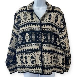 JANE ASHLEY VTG Southwest Western Aztec Cotton Tapestry Jacket Womens Size XL